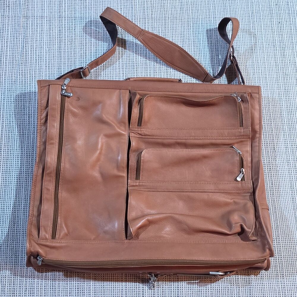 Piel Tan Leather Executive Expandable Garment Bag Travel Business Casual Unisex
